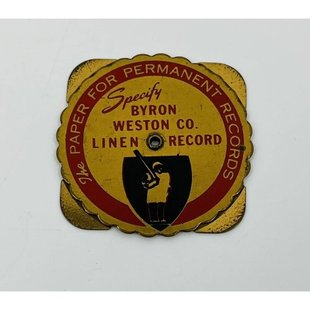 Vintage 1951 - 1978 Brass Pocket Calendar Byron Weston Company Linen Record